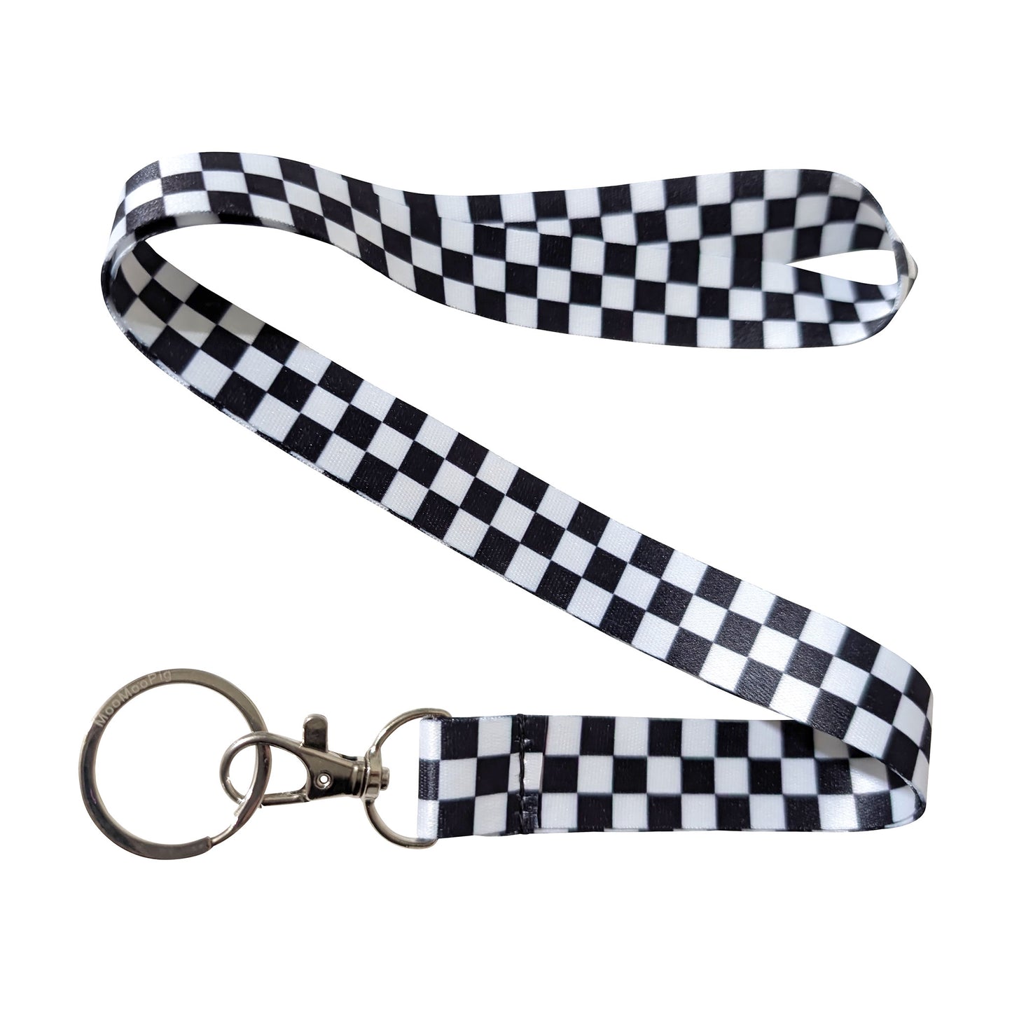 Checkerboard Black White Pattern Keychain Lanyard