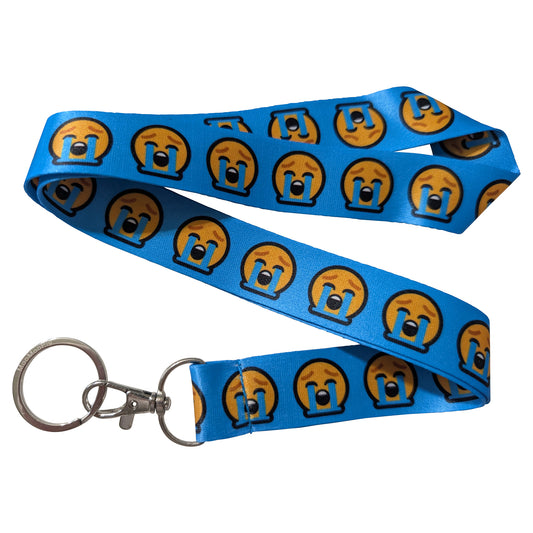 Loudly Crying Face Sad Tears Blue Keychain Lanyard