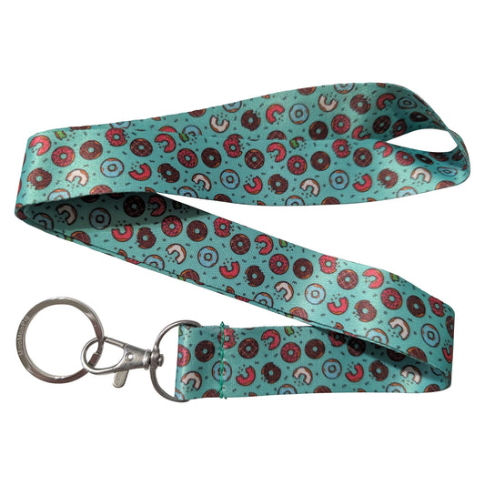 Donut Pattern Green Keychain Lanyard