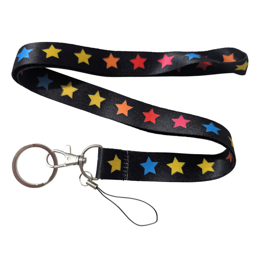 Star Rainbow Black Keychain Lanyard