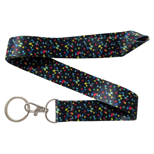 Rainbow Mini Triangles Pattern Black Keychain Lanyard