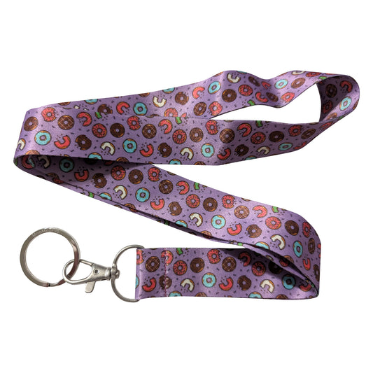Donut Pattern Purple Keychain Lanyard