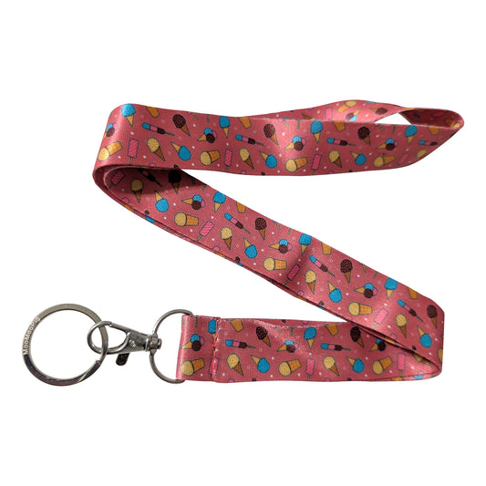 Ice Cream Popsicle Pattern Pink Keychain Lanyard