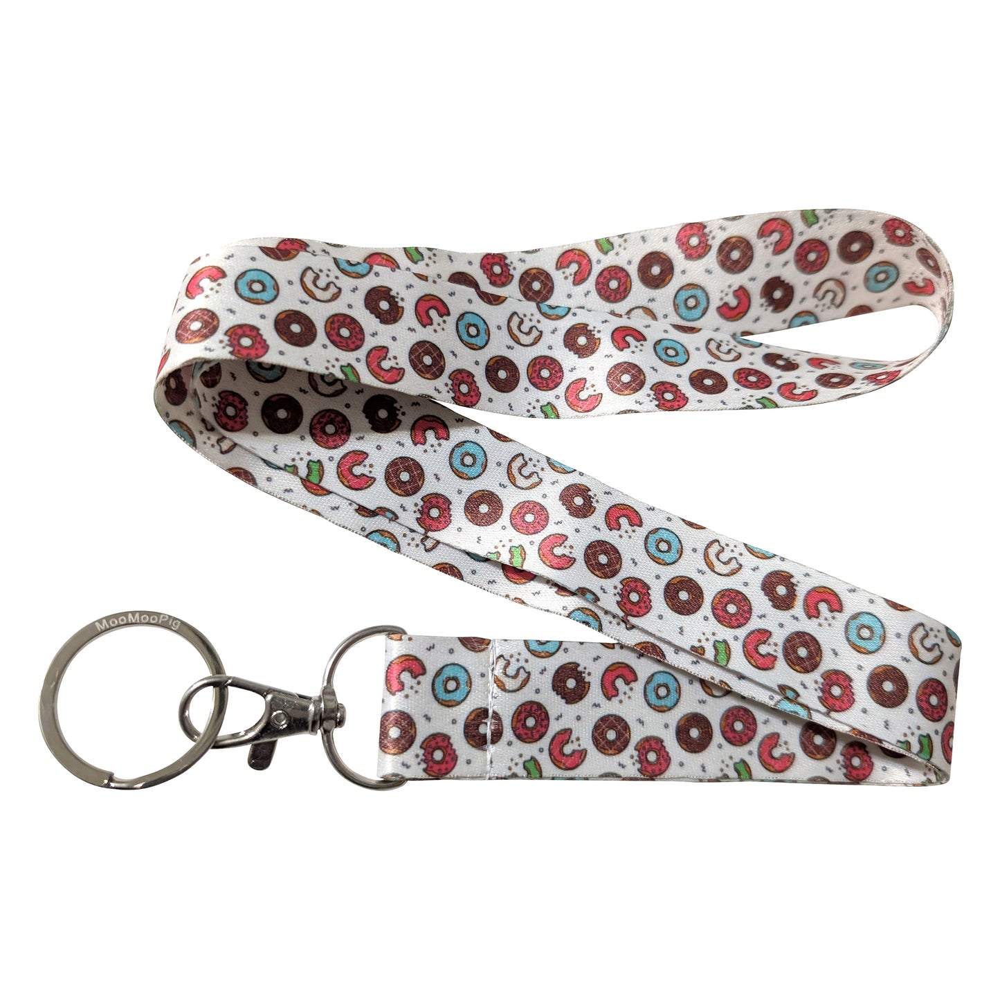 Donut Pattern White Keychain Lanyard