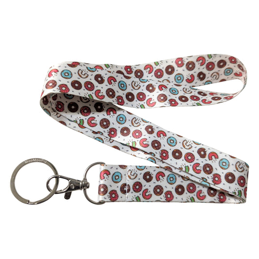 Donut Pattern White Keychain Lanyard