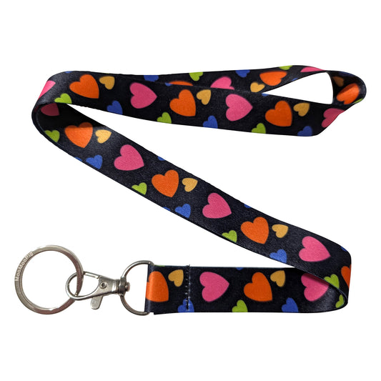 Colorful Hearts Red Orange Blue Yellow Keychain Lanyard