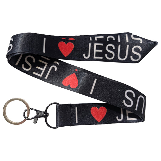 I Love Heart Jesus Black Keychain Lanyard