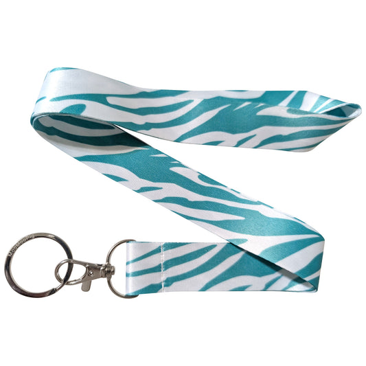 Zebra Stripes Teal White Keychain Lanyard