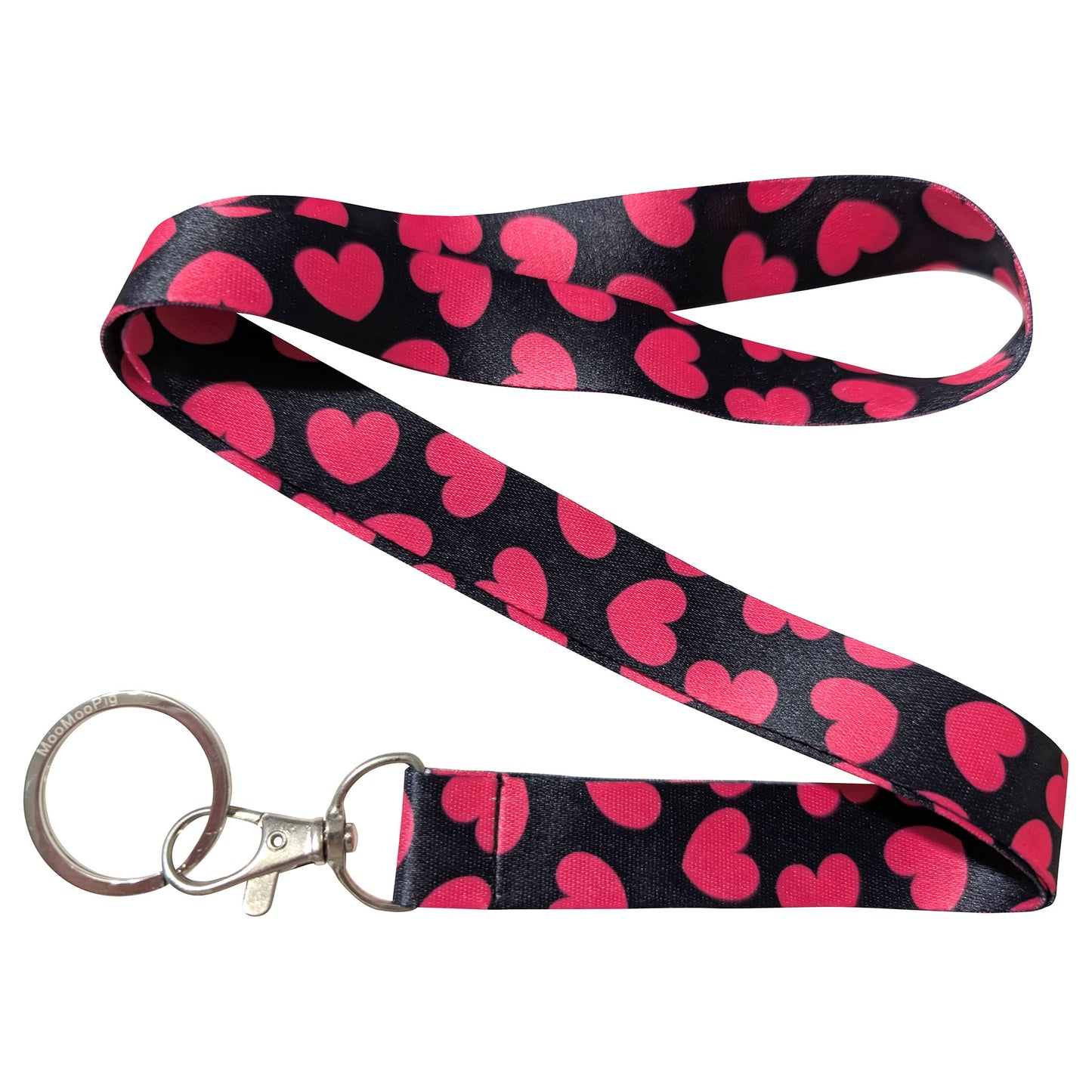 Hearts Pink Black Keychain Lanyard