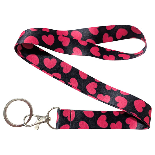 Hearts Pink Black Keychain Lanyard